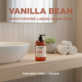Soapbox vanilla bean being used at a kitchen sink, shows effective everyday handwashing