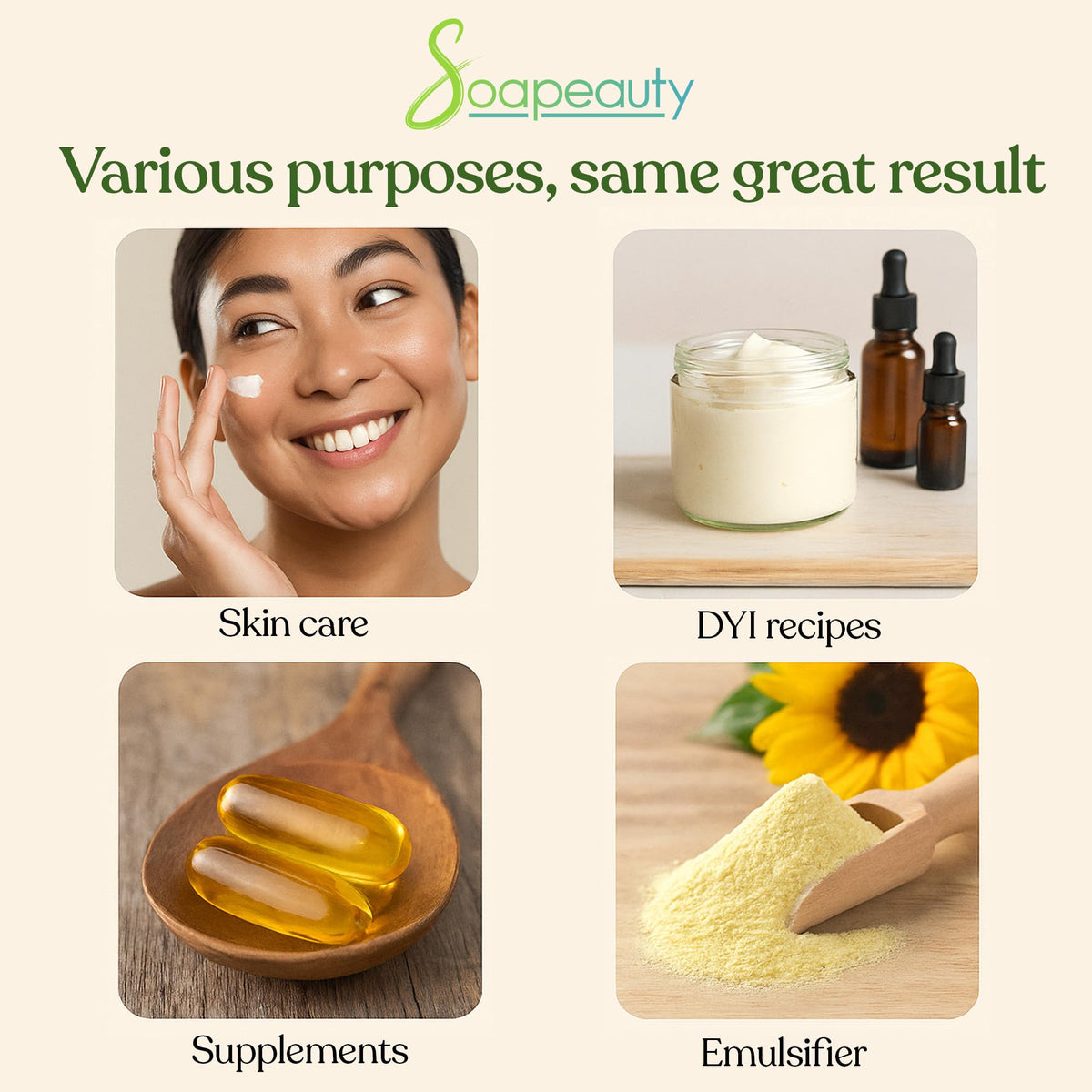Soapeauty lecithin mixed into lotion to improve spread and hydration