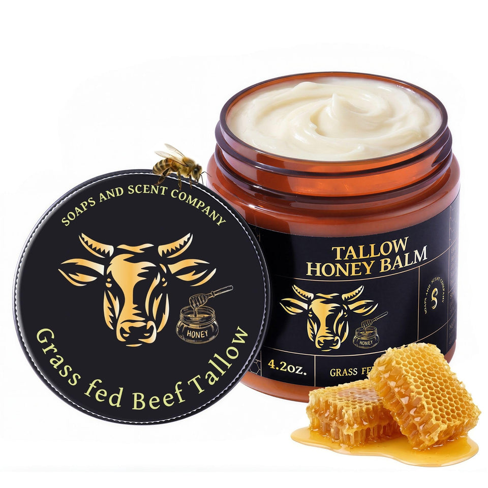 Soaps and Scent Company jar front shows balm and branding for nourishing hydration