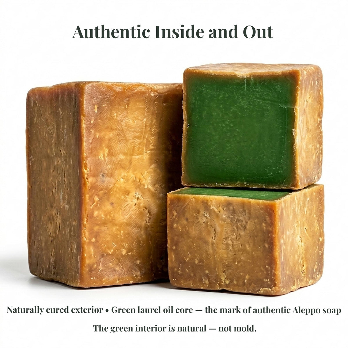 Sobeautis Aleppo soap close-up texture shows dense cured bar and longevity