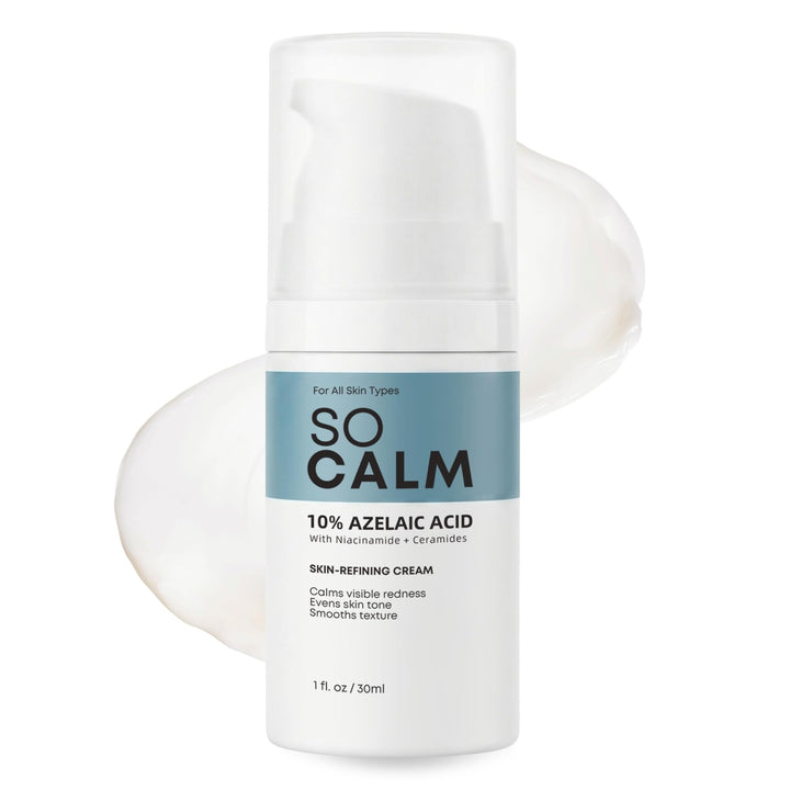 SoCalm front packaging showing 10% azelaic acid and calm design for easy identification