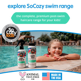SoCozy in use with child washing hair after pool for faster routines