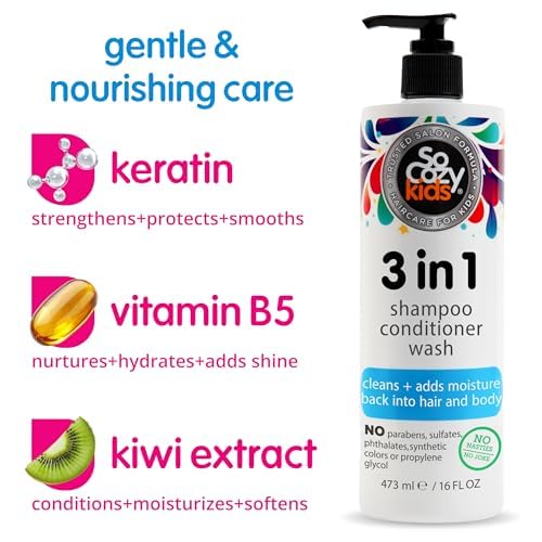 SoCozy ingredient label highlighting Keratin Vitamin B5 and Kiwi Extract benefits