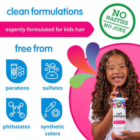 SoCozy shampoo in use on child delivering softer, defined curls