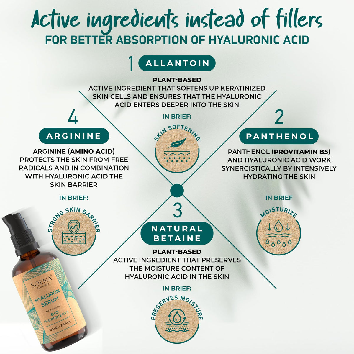 Soena label close-up displaying ingredients and clean formulation benefits