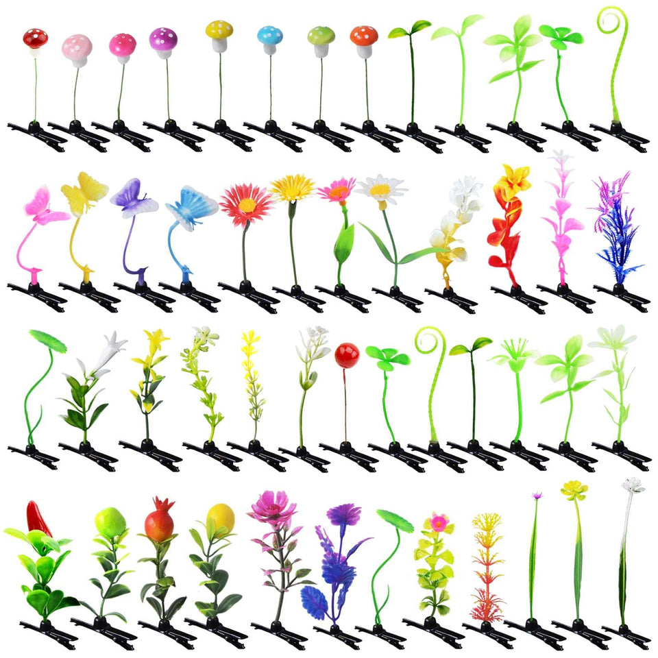SOFISO front packaging showing 50 colorful plant hair clips, convenient bulk supply