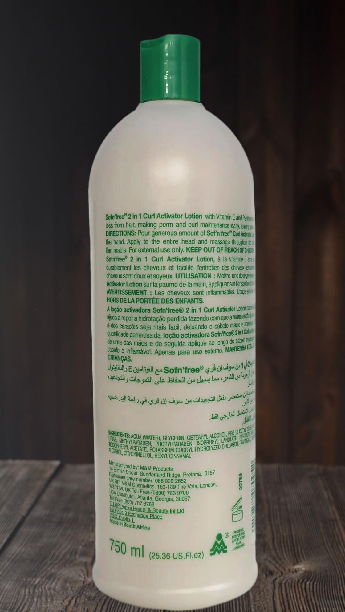 SOF N' FREE bottle staged in bathroom setting for lifestyle usage and daily routine cues