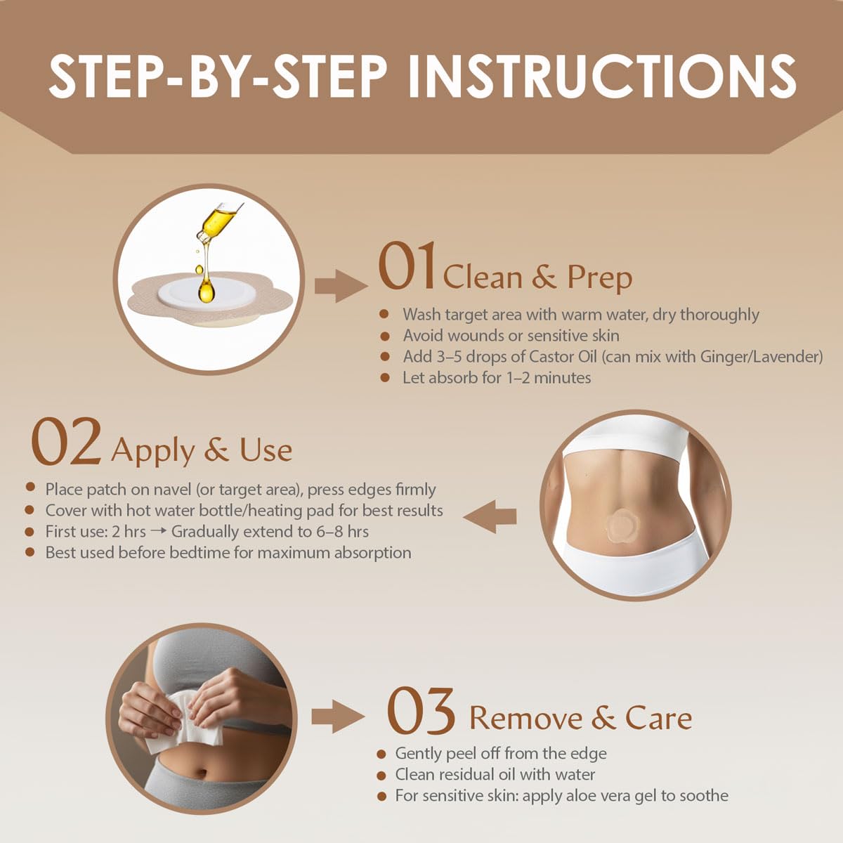 SOFOXYI patch applied to belly button for quick, mess-free oil use
