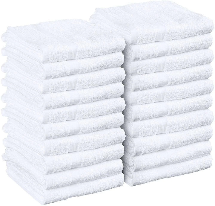 SOFT TEXTILES front pack of 12 white salon towels showing professional bulk value