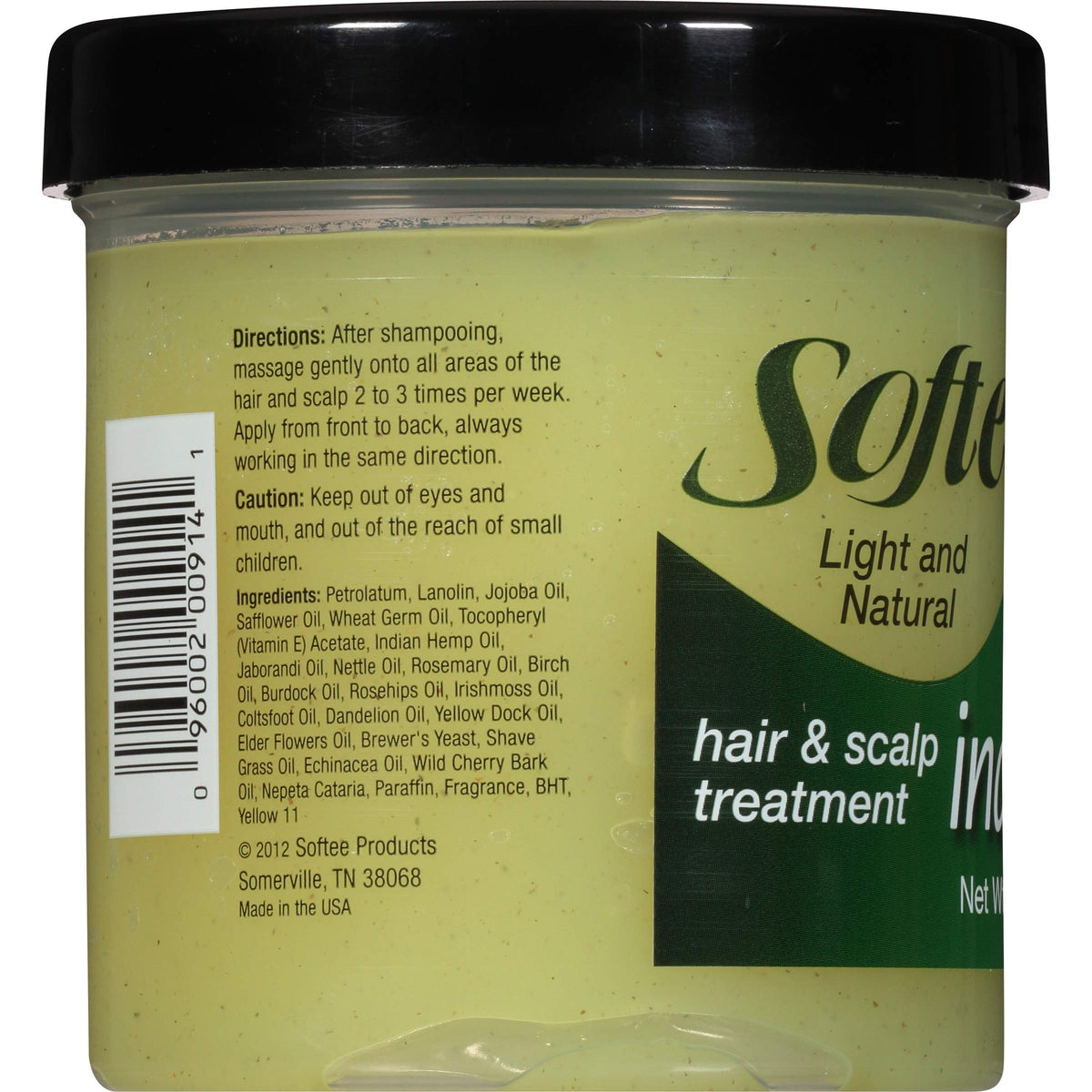 Softee Indian Hemp open jar texture close-up showing creamy formula for deep conditioning