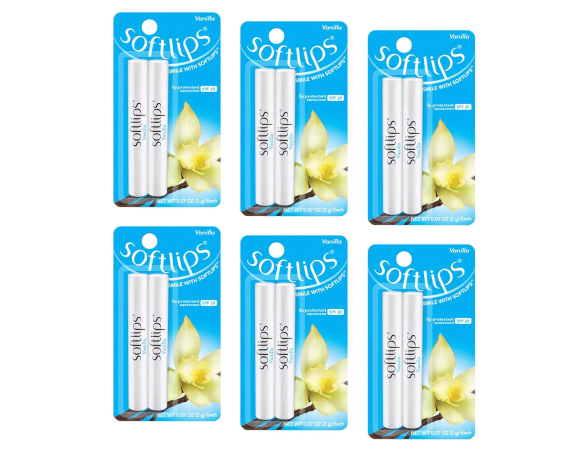 Softlips vanilla front packaging showing 12 sticks and convenience
