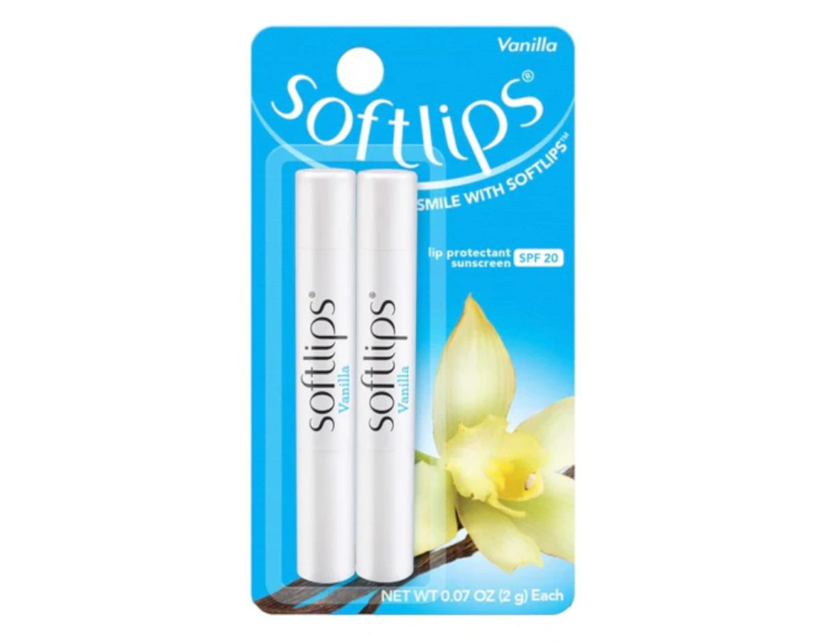 Softlips vanilla stick in hand for size comparison and portability