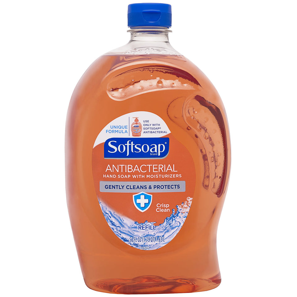 Softsoap 56 oz refill bottle front view showing label and refill benefit
