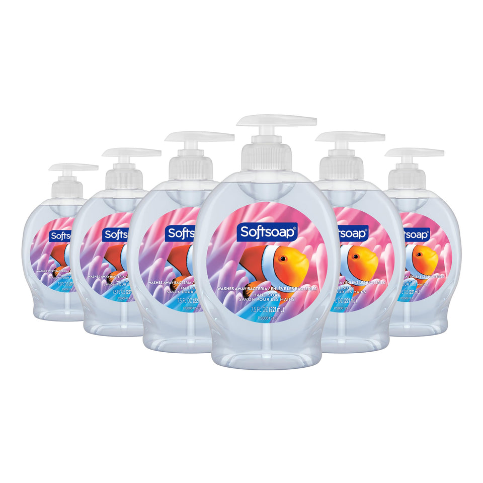 Softsoap aquarium front packaging showing cheerful fish and fresh scent