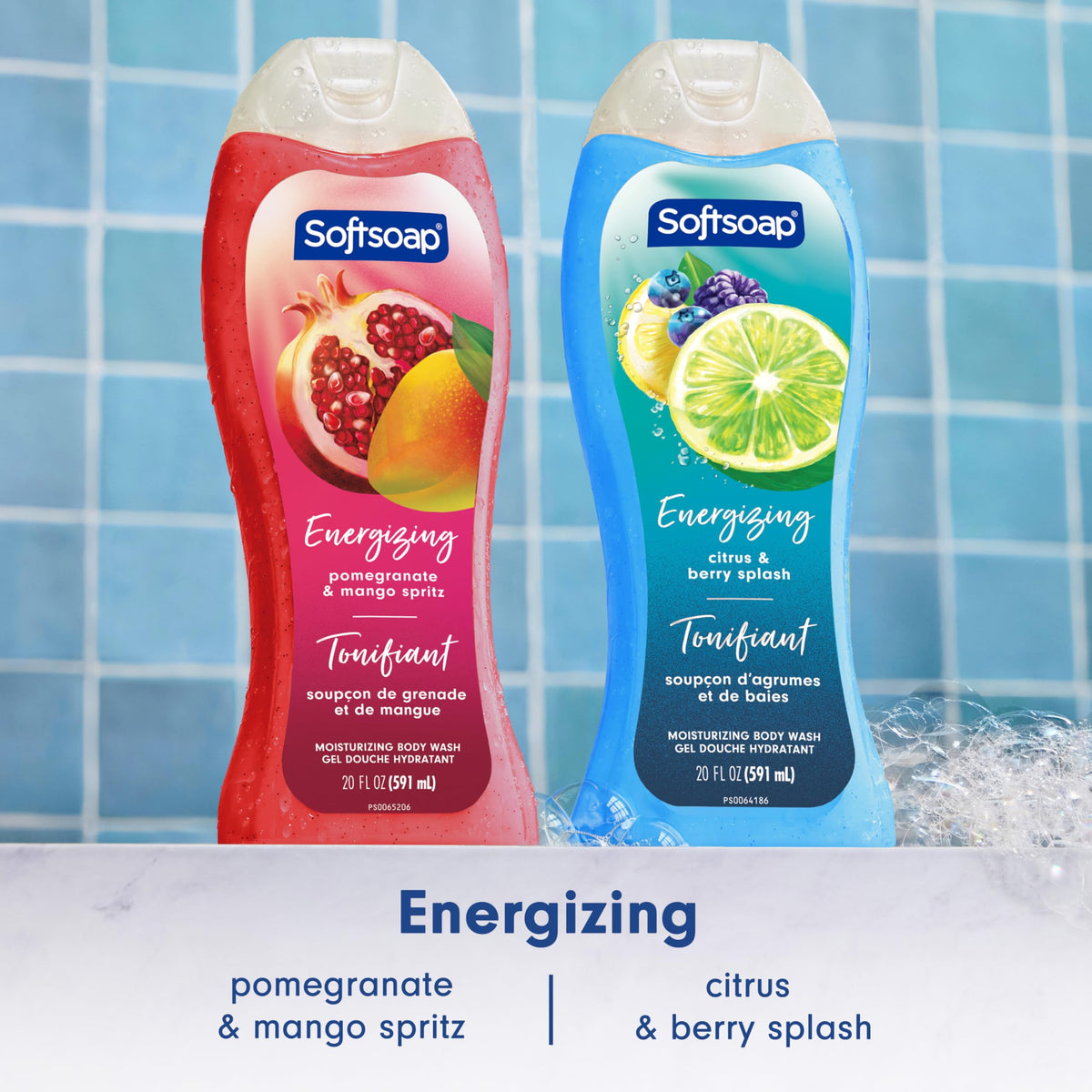 Softsoap styled with berries and citrus fruits highlighting real berry extracts and fresh scent