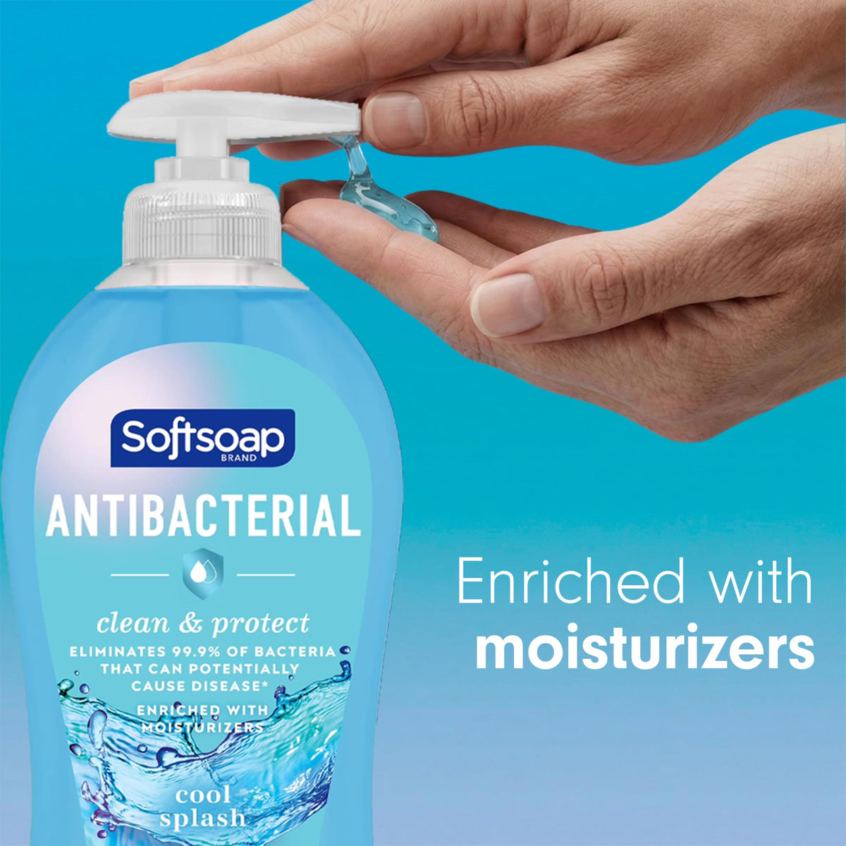 Softsoap bottle label design highlighting antibacterial and paraben-free