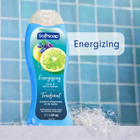 Softsoap close-up label with ingredients and claims, clarifies pH-balanced moisturizing benefits