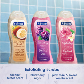 Softsoap bottles styled in bathroom lifestyle setting showing family pack