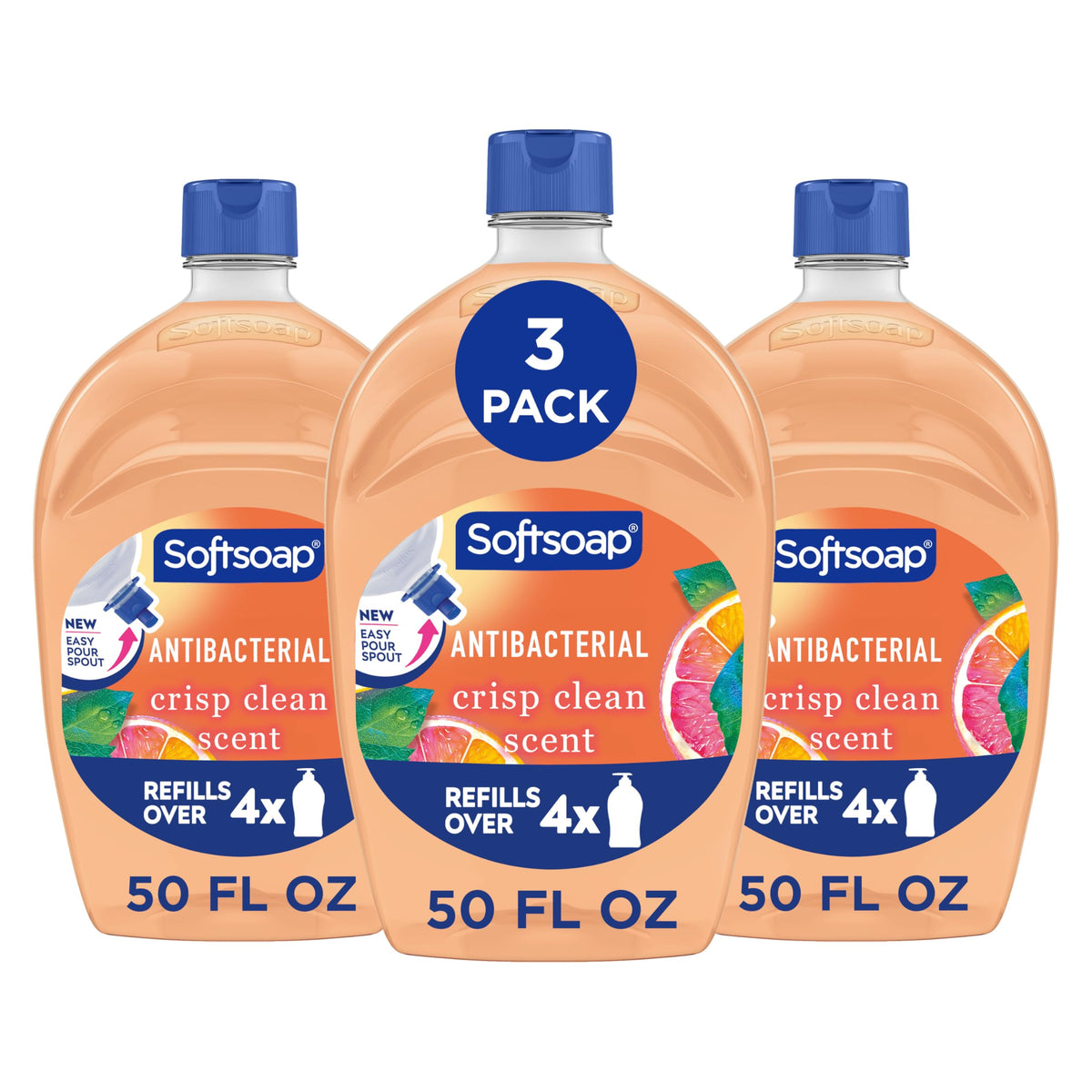 Softsoap front label showing crisp clean scent and antibacterial benefit