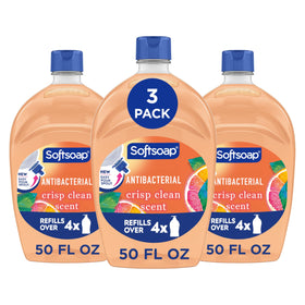 Softsoap front label showing crisp clean scent and antibacterial benefit