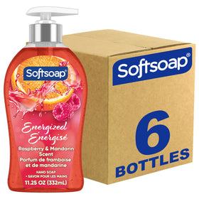 Softsoap energized front packaging showing raspberry mandarin scent and vibrant bottle — brand uplift