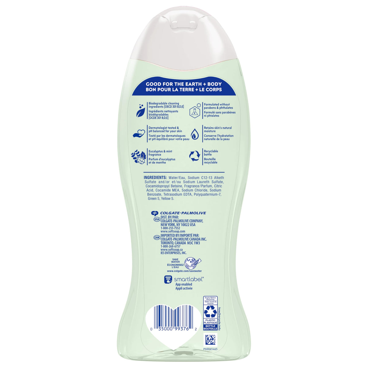 Softsoap eucalyptus and mint with leaves representing biodegradable cleaning ingredients