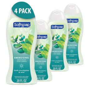 Softsoap eucalyptus and mint front packaging showing bottle and label benefits