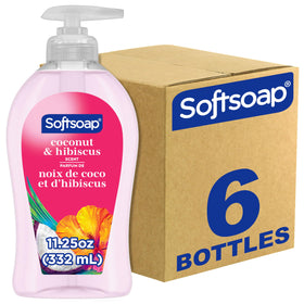 Softsoap front packaging showing bottle and tropical scent benefit