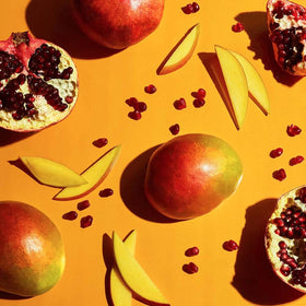 Pomegranate and mango extracts staged to show real fruit ingredients benefit