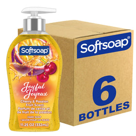 Softsoap front label showing cherry and passion fruit scent, vibrant branding benefit