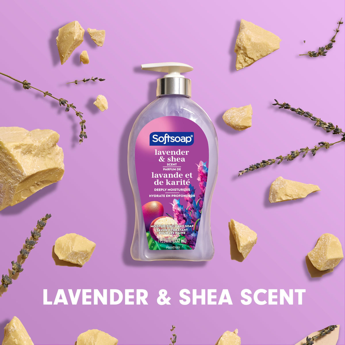 Shea butter and lavender visual representing Softsoap nourishing ingredients
