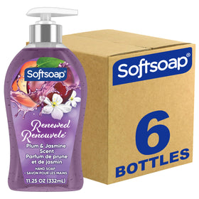 Softsoap bottle front packaging showing plum and jasmine scent benefit
