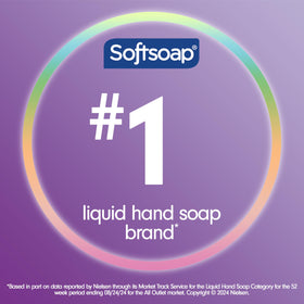 Softsoap pump nozzle close-up showing easy one-hand dispensing benefit