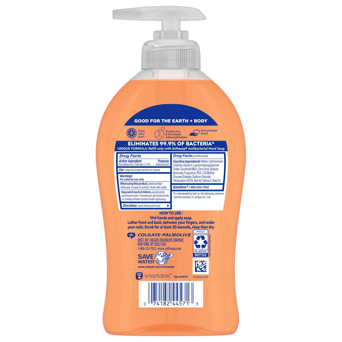 Softsoap refill guidance label close-up advising to refill only with same product