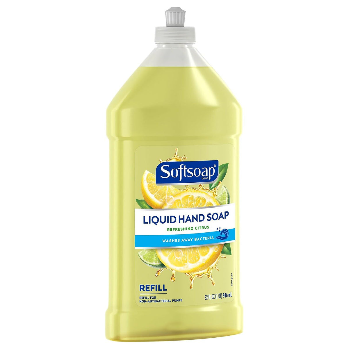 Softsoap push-pull cap close-up demonstrating spill-free refill benefit