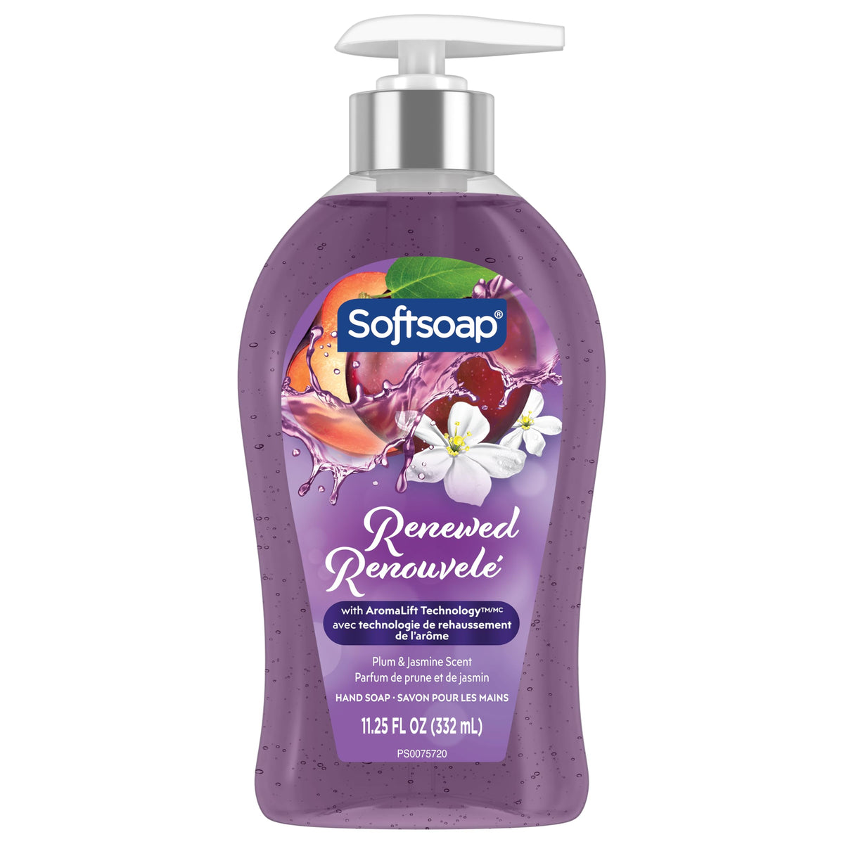 Hand holding Softsoap bottle showing 11.25 fl oz size and portability benefit