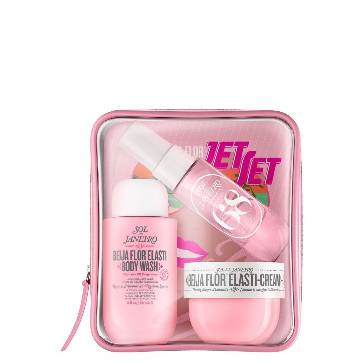 Sol de Janeiro Beija Flor kit front view showing compact travel packaging and trio