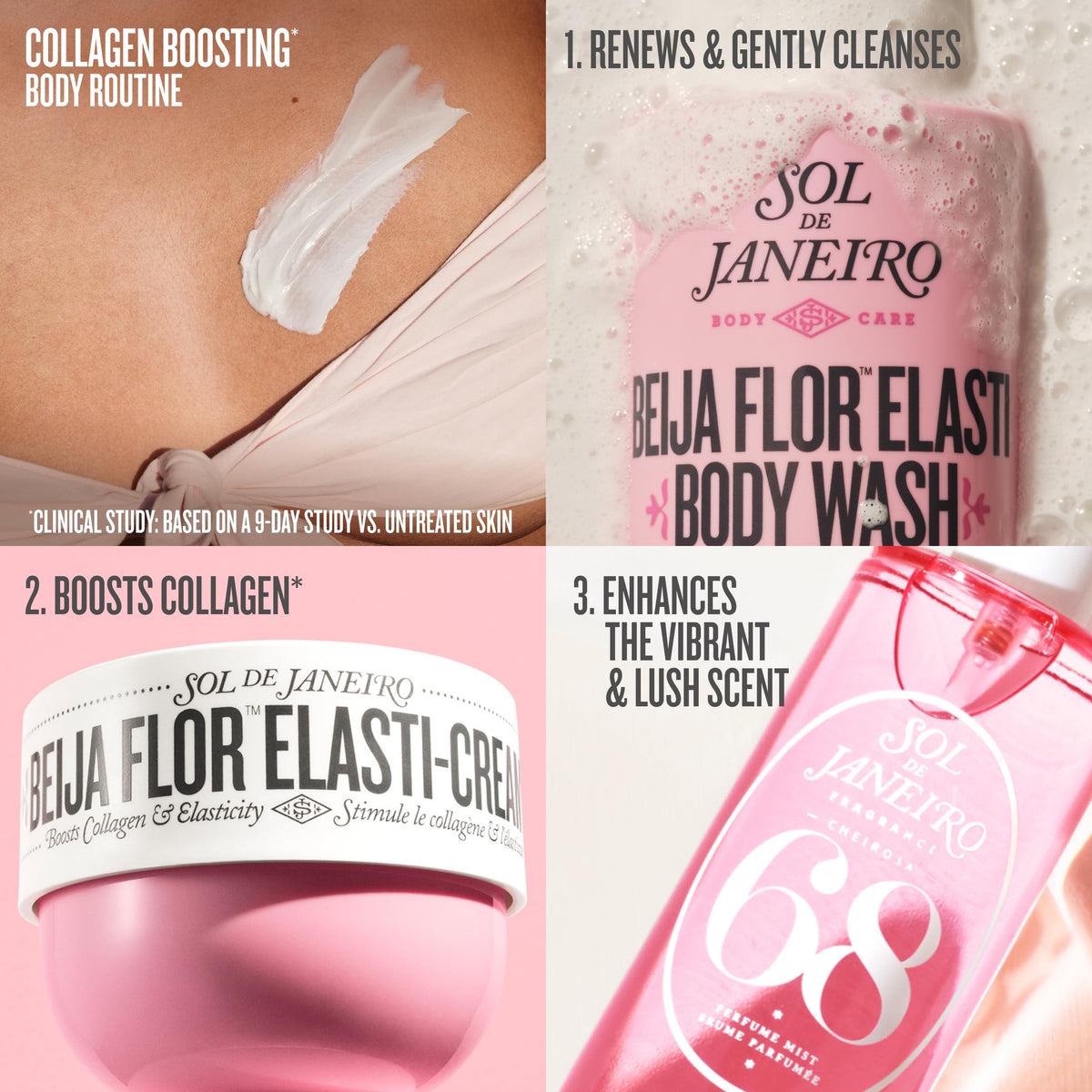 Sol de Janeiro body wash in shower setting showing gentle cleansing benefit