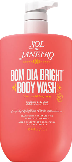 Sol de Janeiro front pump bottle showing 1L jumbo convenience and fragrance