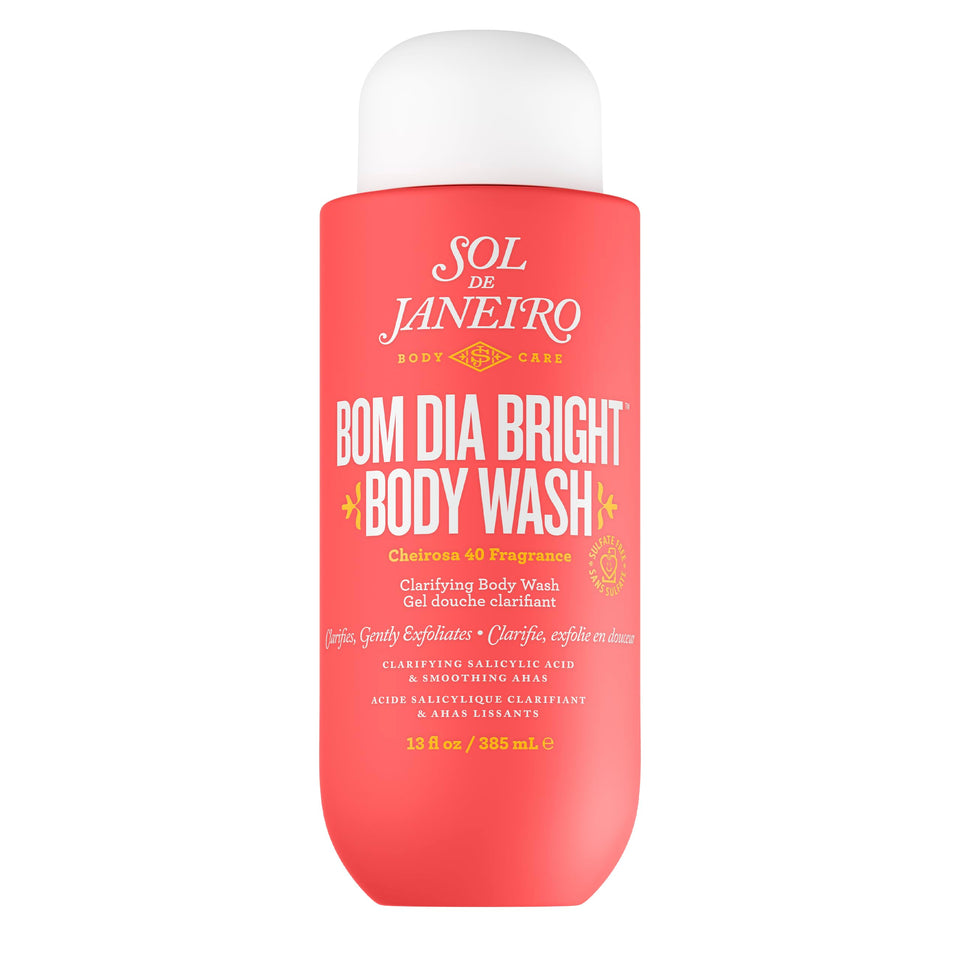 Sol de Janeiro front bottle view showcasing brightening body wash and joyful packaging