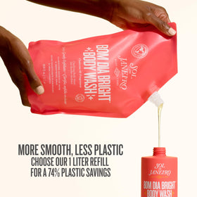 Sol de Janeiro refill and jumbo bottles showing economical, low-waste refill option