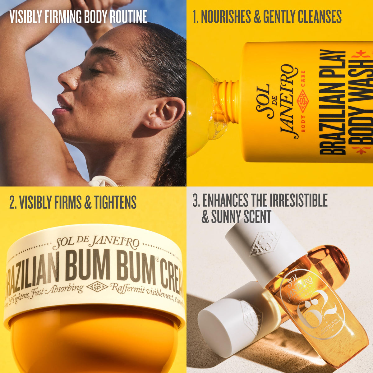 Sol de Janeiro staged with Bum Bum products showing layering for longer-lasting scent