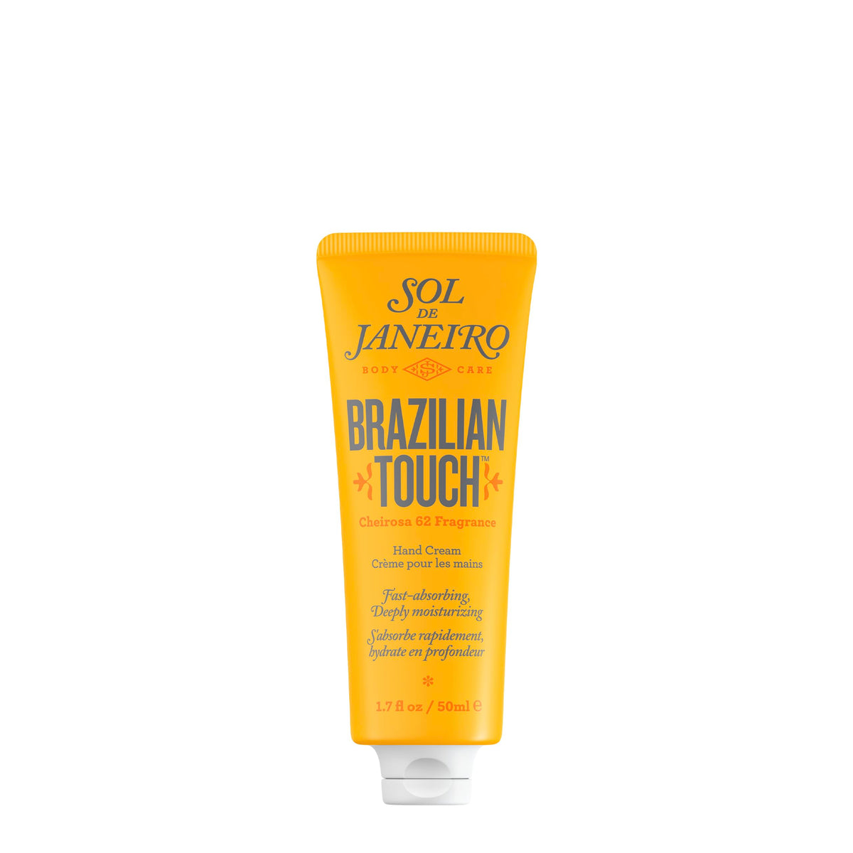 Sol de Janeiro tube front view showing brand and design, invites quick hydration
