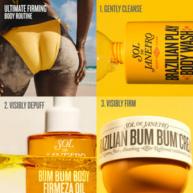 Sol de Janeiro bottle inside beach bag lifestyle shot showing travel-friendly benefit