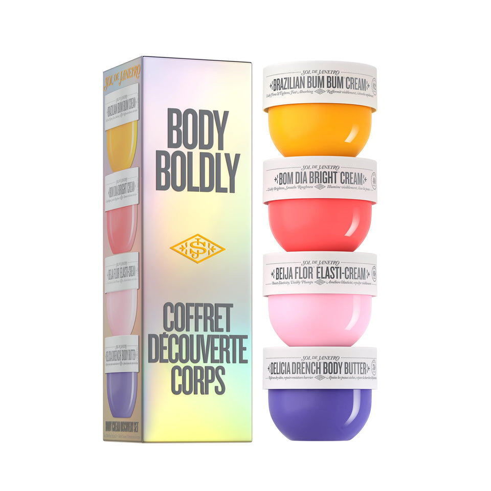 Sol de Janeiro discovery set front packaging showing all four minis and scents