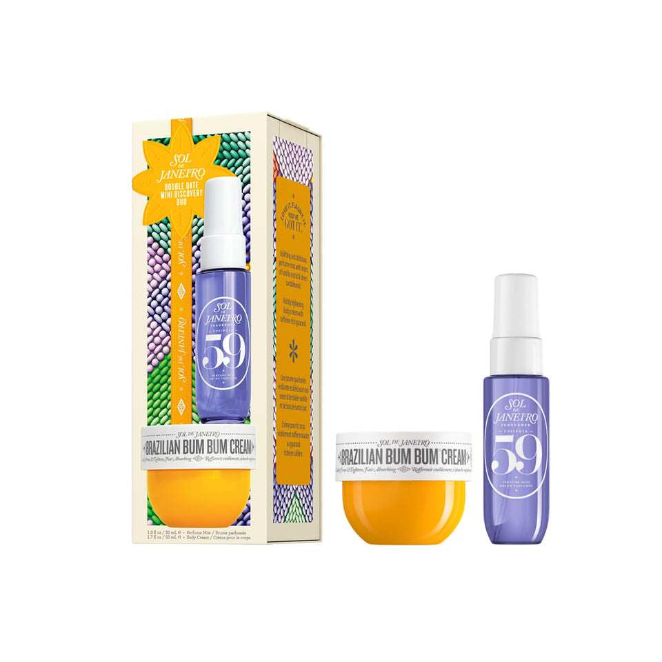 Sol de Janeiro Double Date front packaging showing product pair and limited-edition label for gifting