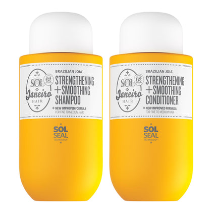 Sol de Janeiro front packaging bottles showing set for visible repair and shine