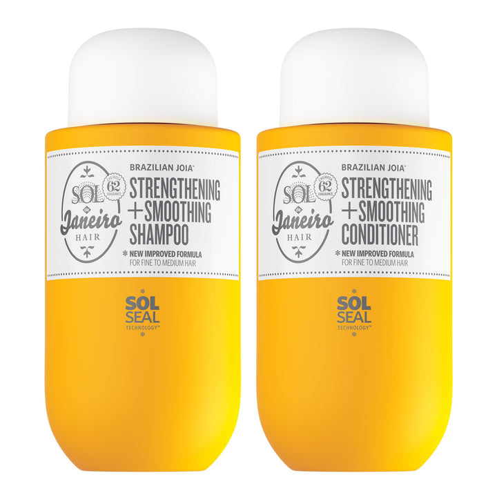 Sol de Janeiro front packaging bottles showing set for visible repair and shine