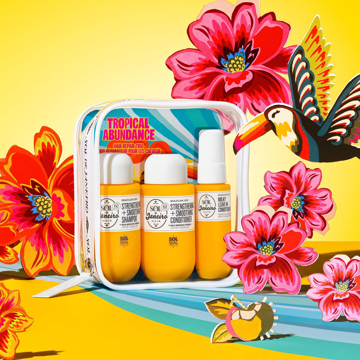 Sol de Janeiro milky leave-in spray in hand illustrating detangling and heat protection
