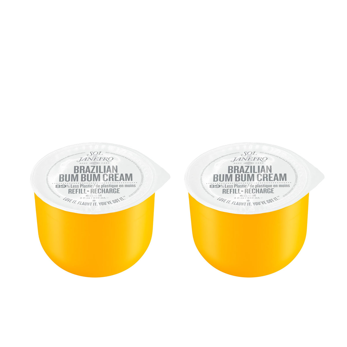 Sol de Janeiro refill front packaging showing twin pods and benefits